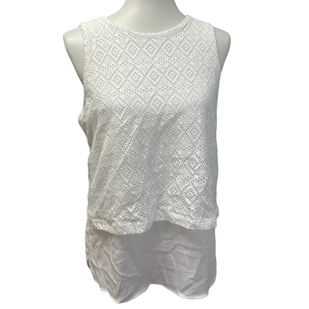 Jaclyn Smith Womens Small Sleeveless Layered Look Lacy Overlay White Top Blouse